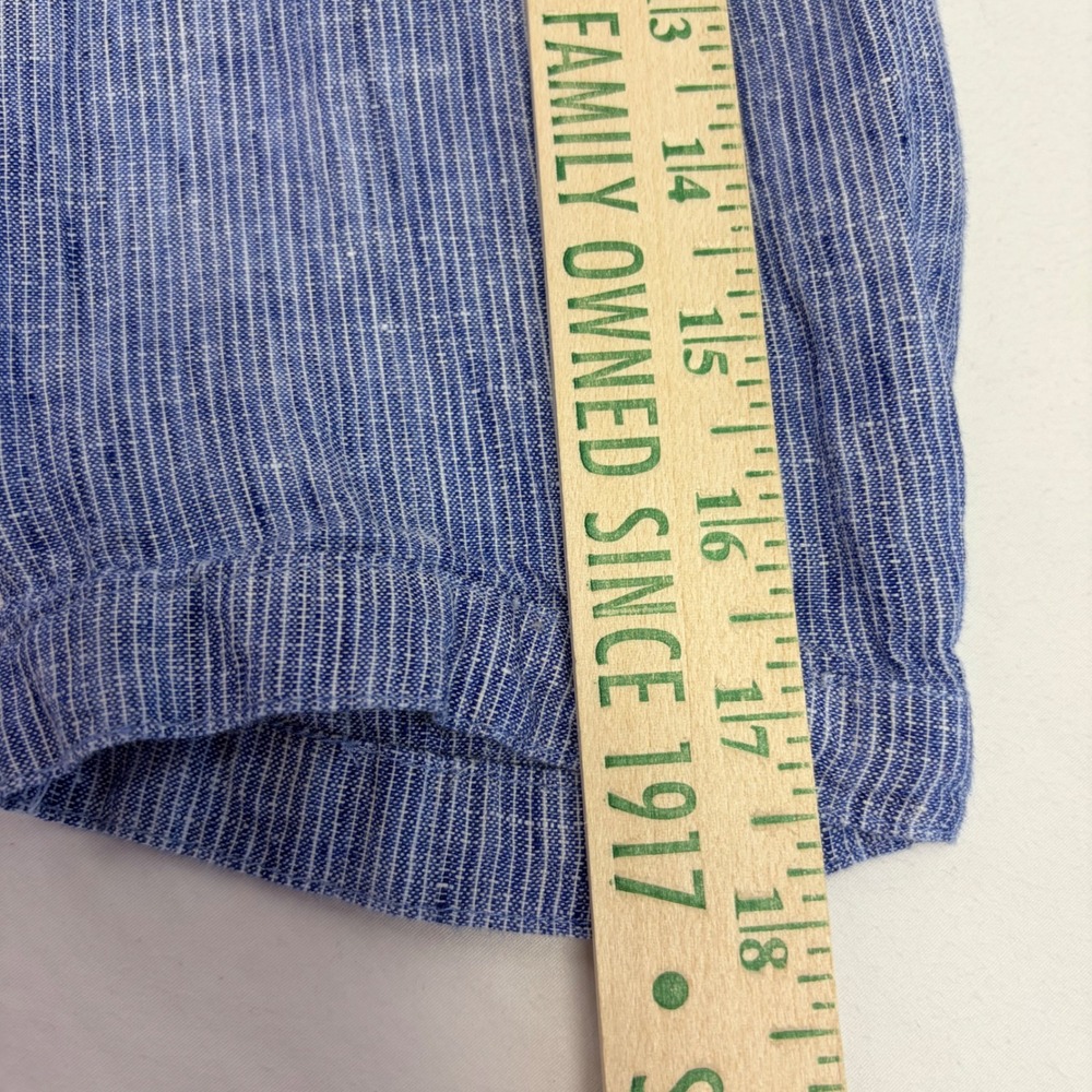 Boden Linen Blouse Womens 10 Blue White Striped Button Back Coastal Preppy - Picture 9 of 11